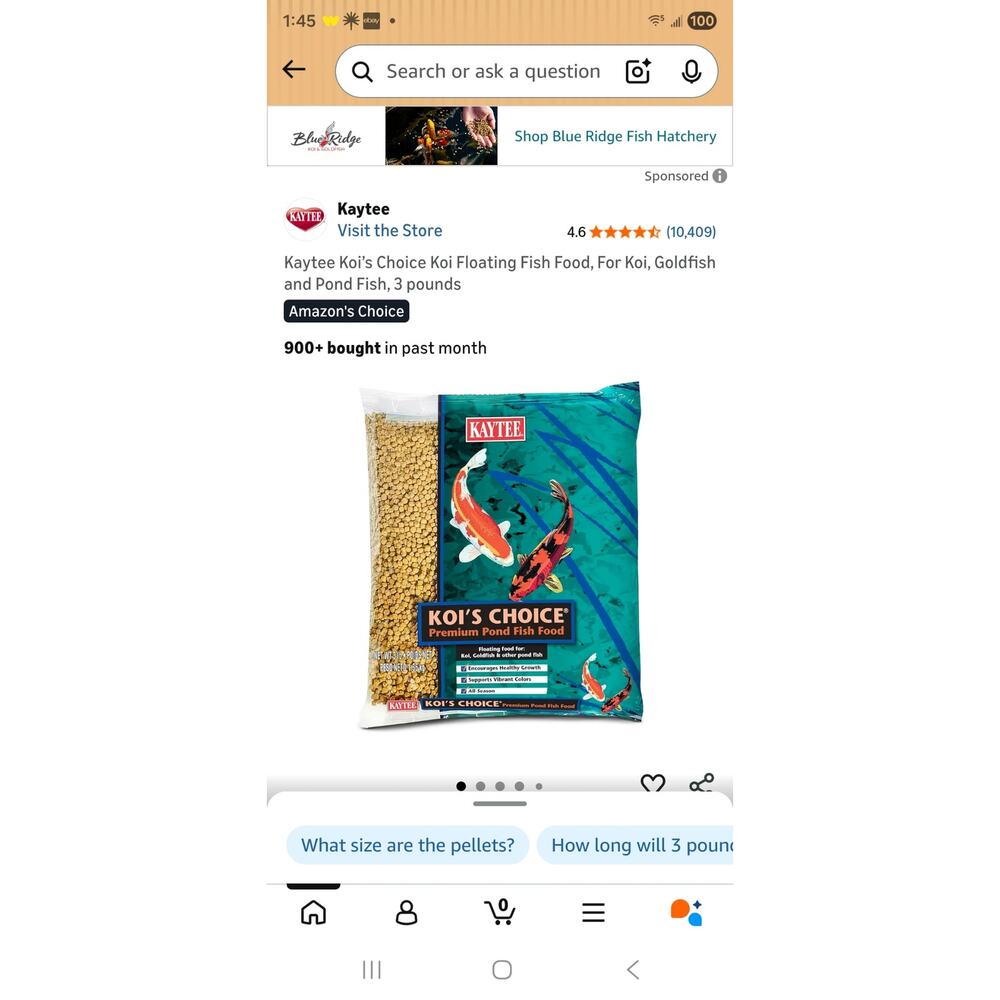 Kaytee Koi’s Choice Koi Floating Fish Food For Koi Goldfish and Pond Fish, 3 lbs